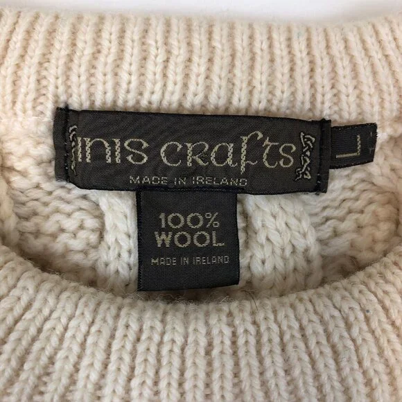 Inis Crafts Mens Merino Wool Fisherman Crewneck Sweater Made in Ireland Large - Picture 3 of 6